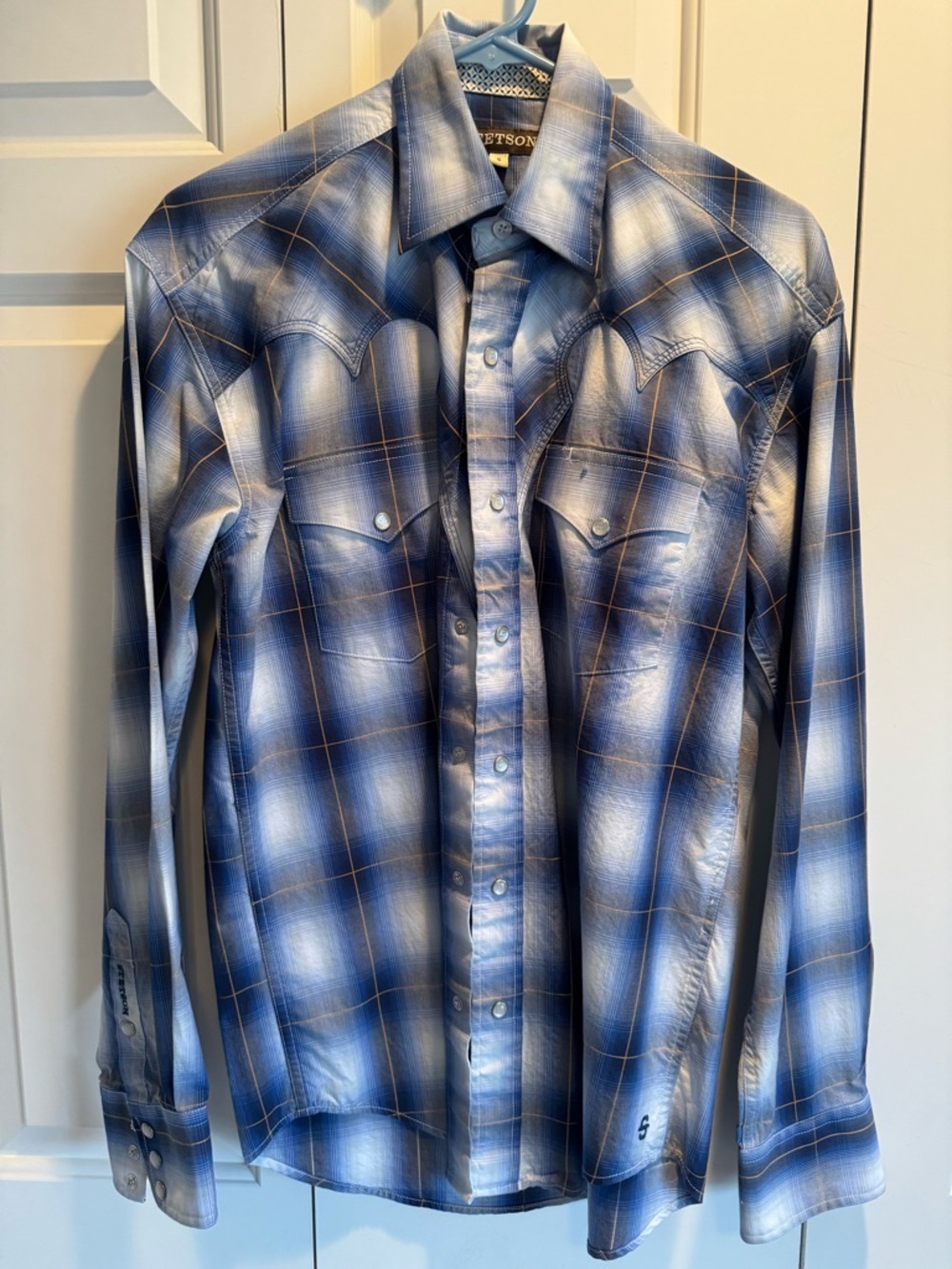 Stetson Light Blue Plaid Western Shirt with Brown Label
